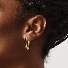 14K Polished with Black Enamel Oval J-hoop Post Earrings