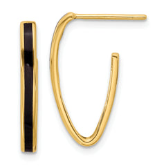 14K Polished with Black Enamel Oval J-hoop Post Earrings