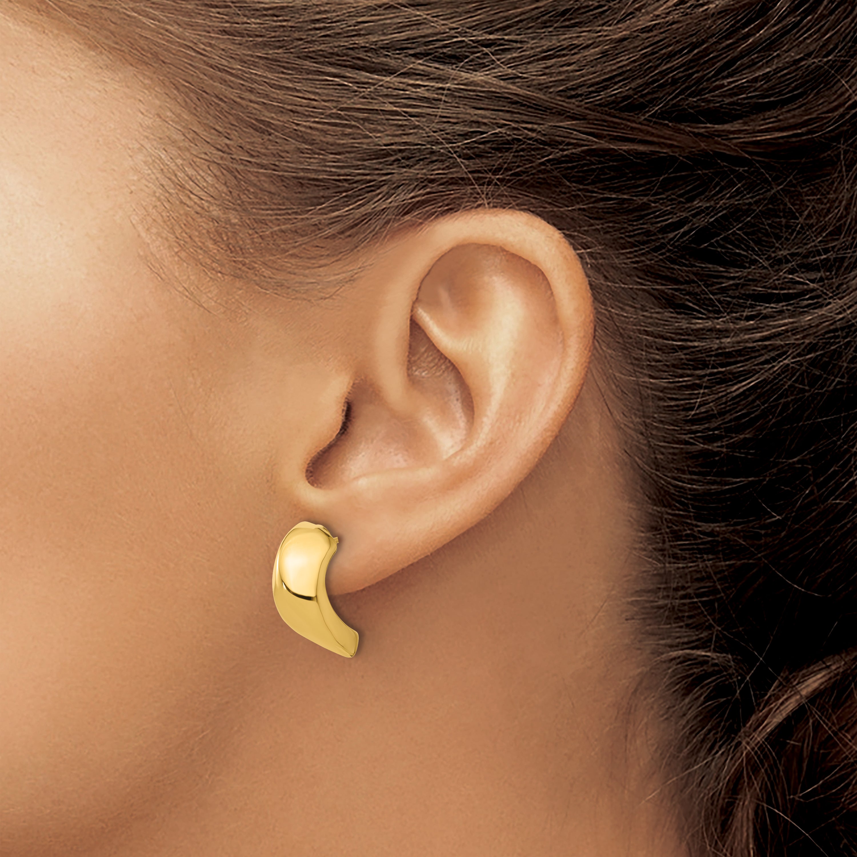 14K Polished Hollow J-Hoop Post Earrings