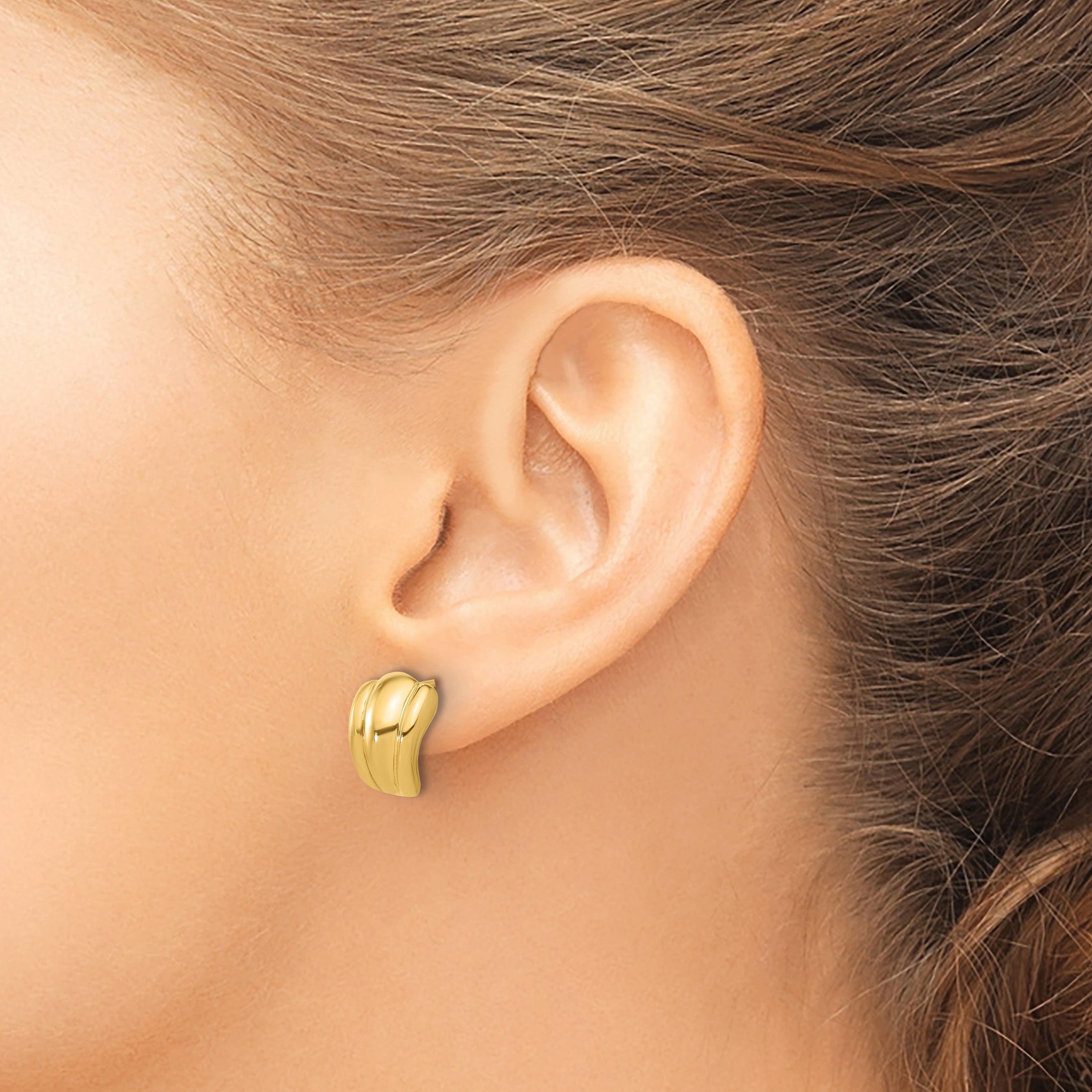 14K Polished Hollow J-Hoop Post Earrings