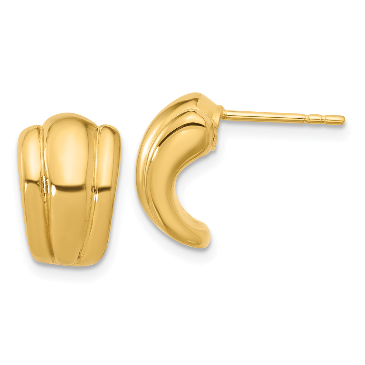 14K Polished Hollow J-Hoop Post Earrings