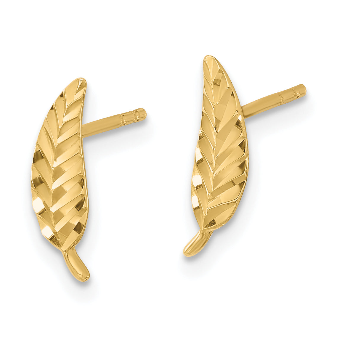 14K Polished and Diamond-cut Leaf Post Earrings