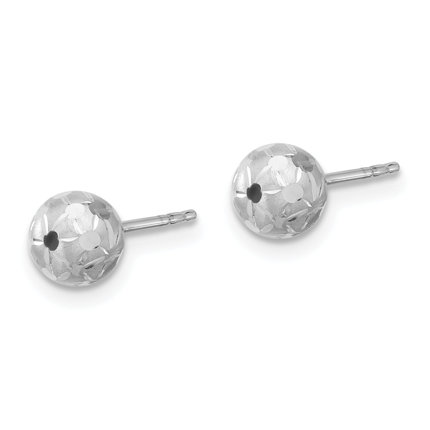 14K White Gold Polished/Satin and Diamond-cut Ball Post Earrings