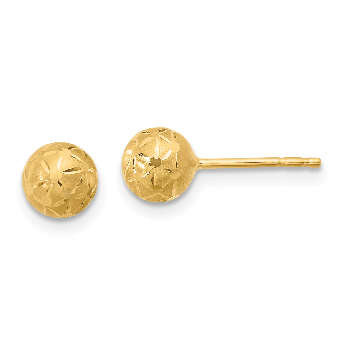 14K Polished/Satin and Diamond-cut Ball Post Earrings