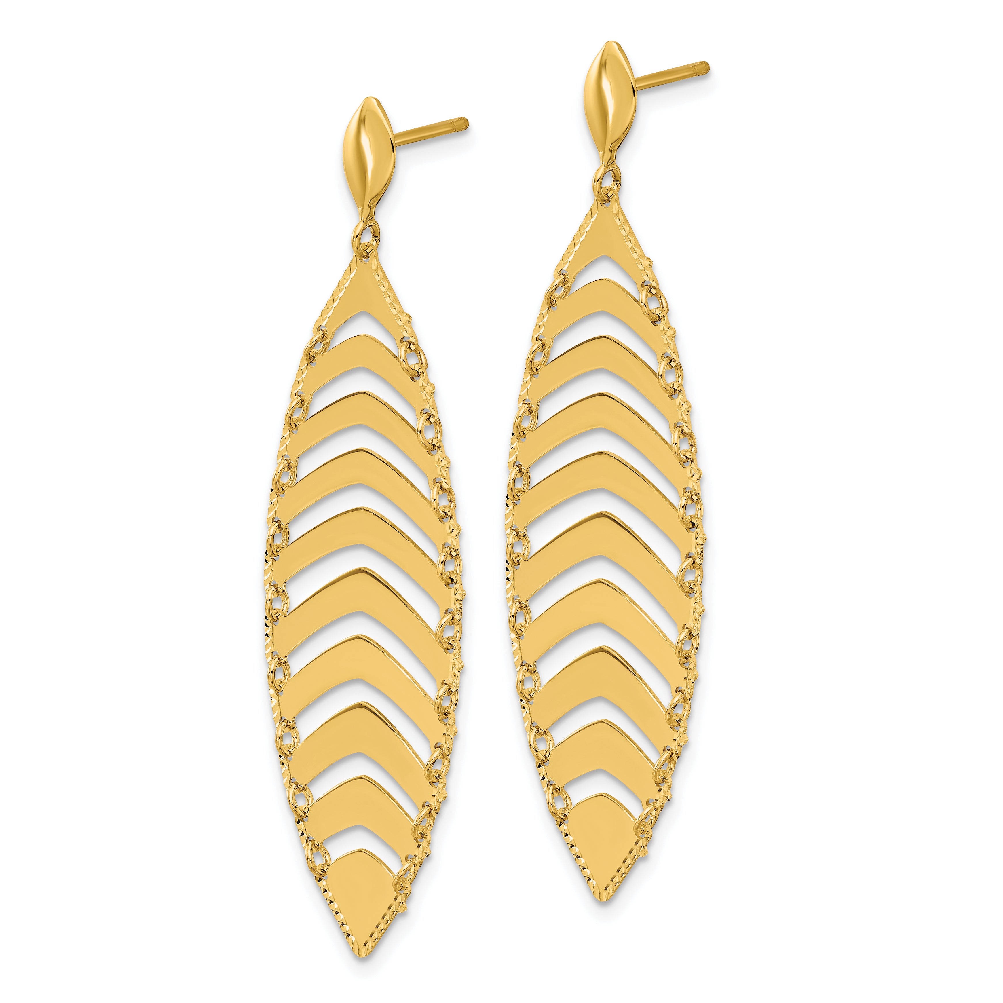 14k Polished D/C Post Dangle Leaf Earrings