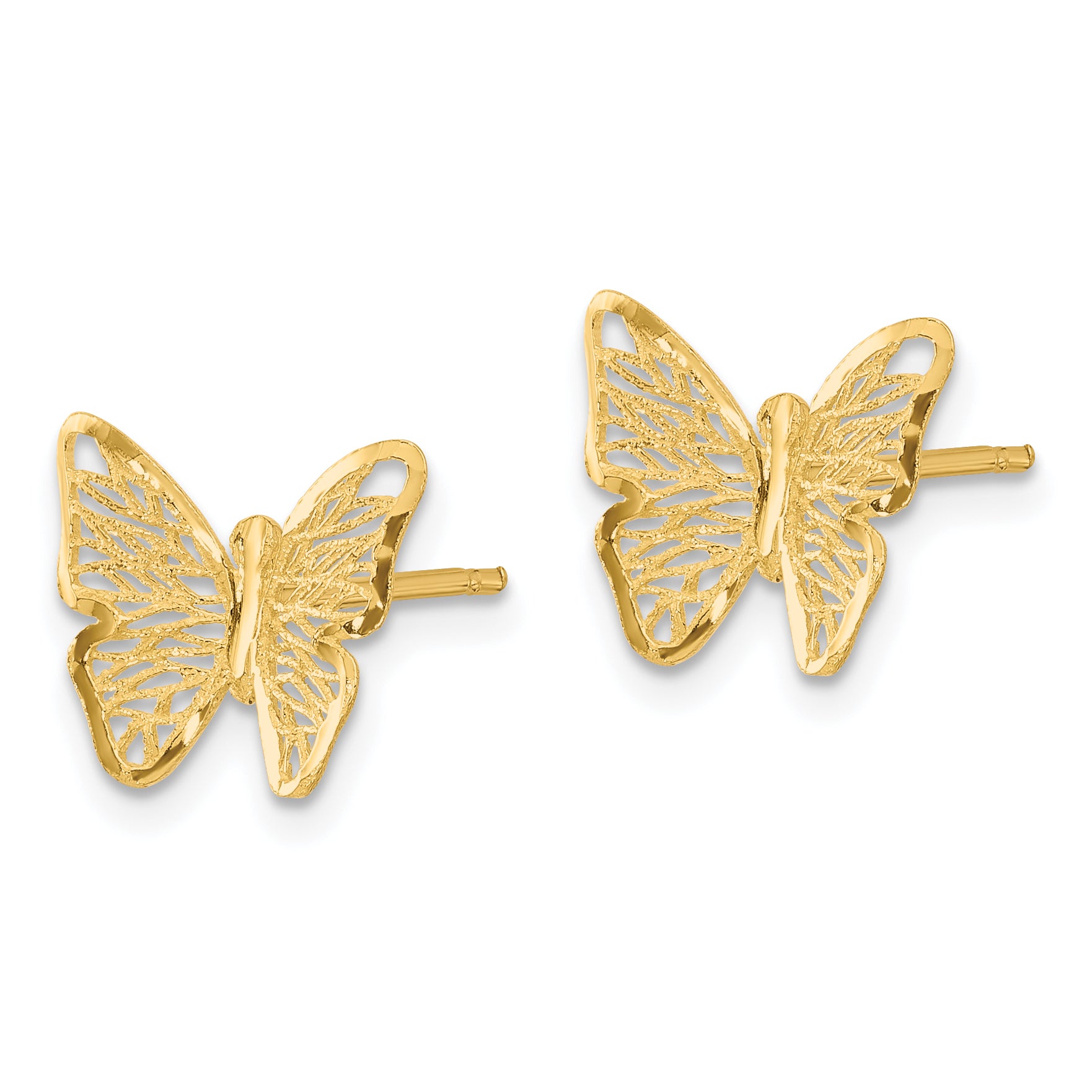 14k Textured and Polished Butterfly Post Earrings