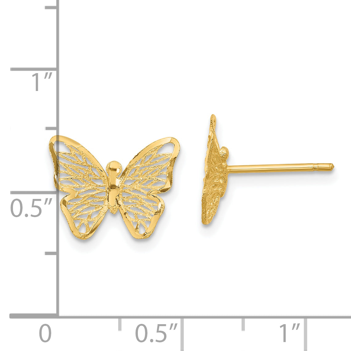 14k Textured and Polished Butterfly Post Earrings