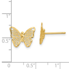 14k Textured and Polished Butterfly Post Earrings