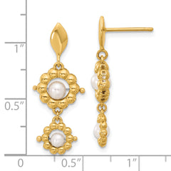 14k Polished FWC Pearl Flower Post Dangle Earrings