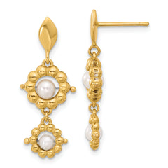 14k Polished FWC Pearl Flower Post Dangle Earrings