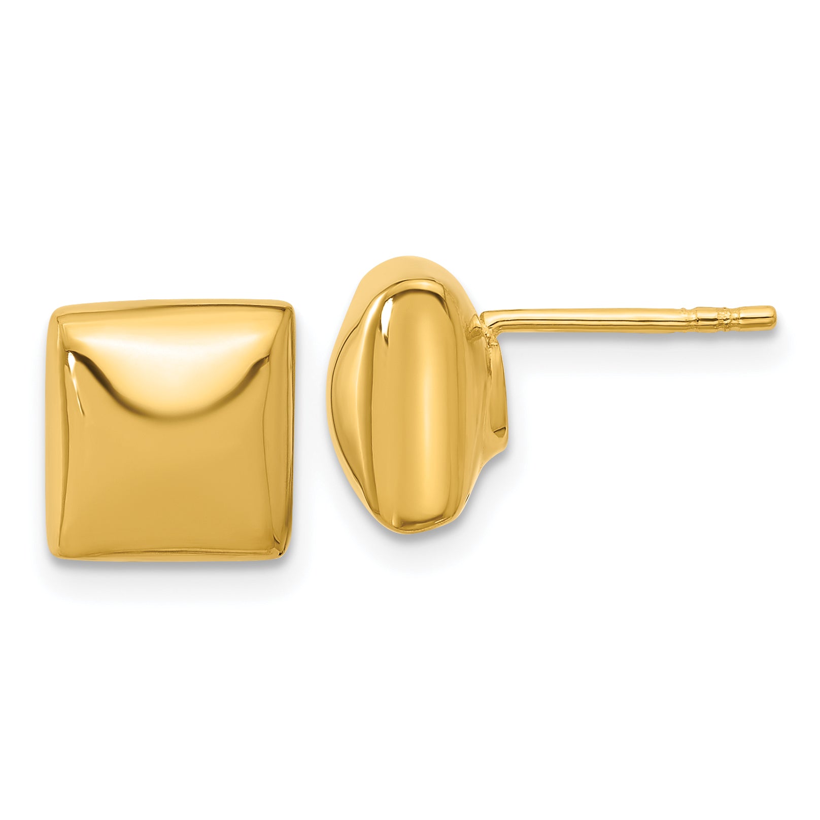 14K Polished Hollow Puffed Square Post Earrings