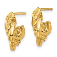 14K Polished Twisted J-Hoop Post Earrings