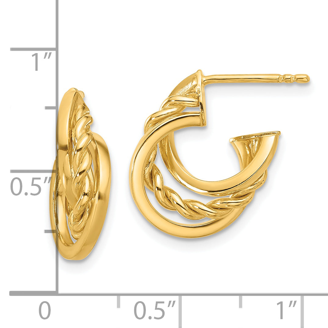 14K Polished Twisted J-Hoop Post Earrings