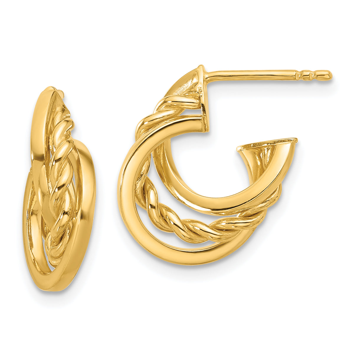 14K Polished Twisted J-Hoop Post Earrings