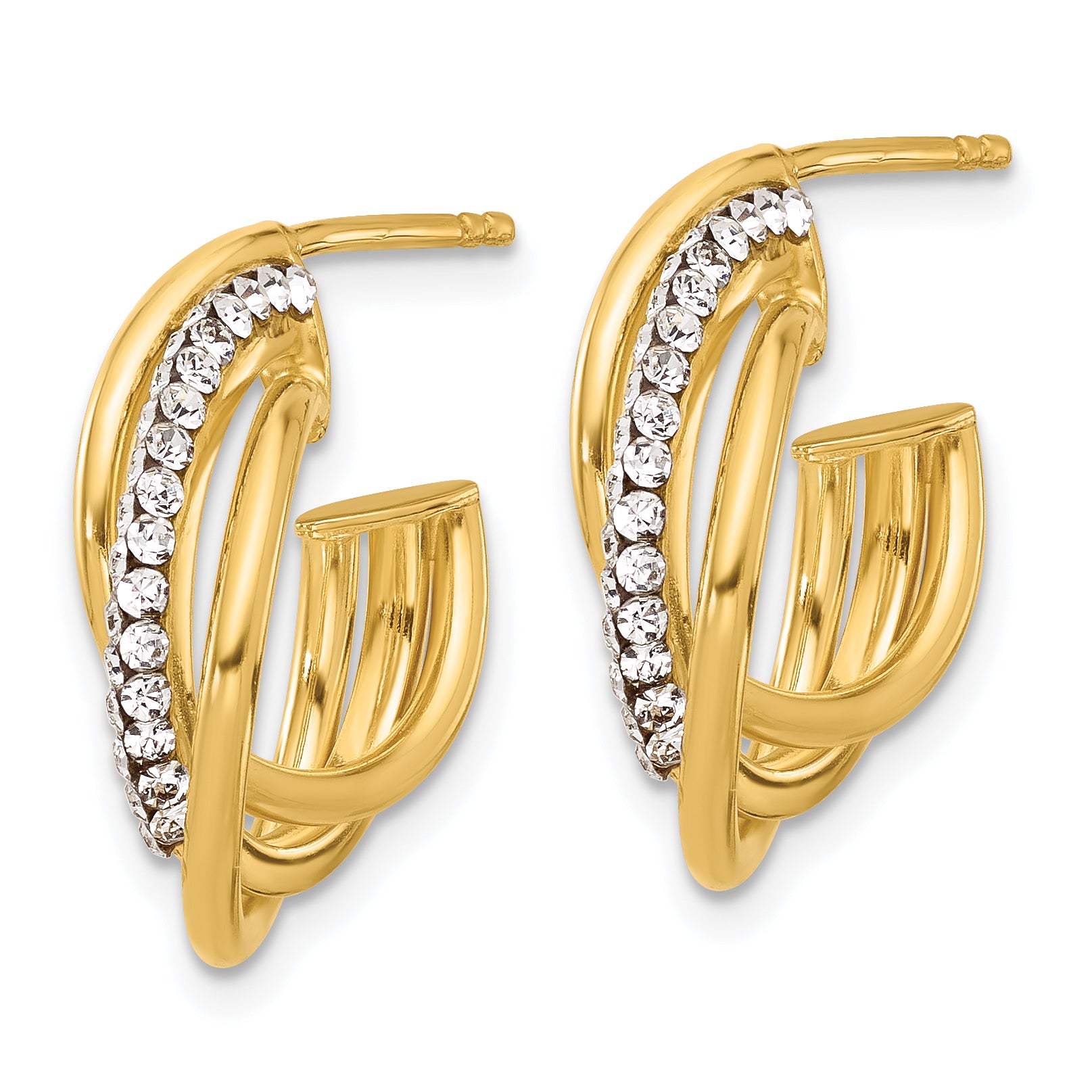 14K Polished Crystal J-Hoop Post Earrings