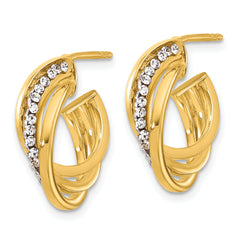 14K Polished Crystal J-Hoop Post Earrings