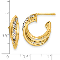 14K Polished Crystal J-Hoop Post Earrings