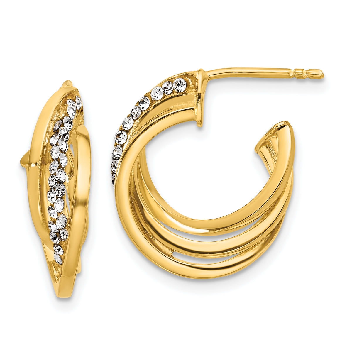 14K Polished Crystal J-Hoop Post Earrings