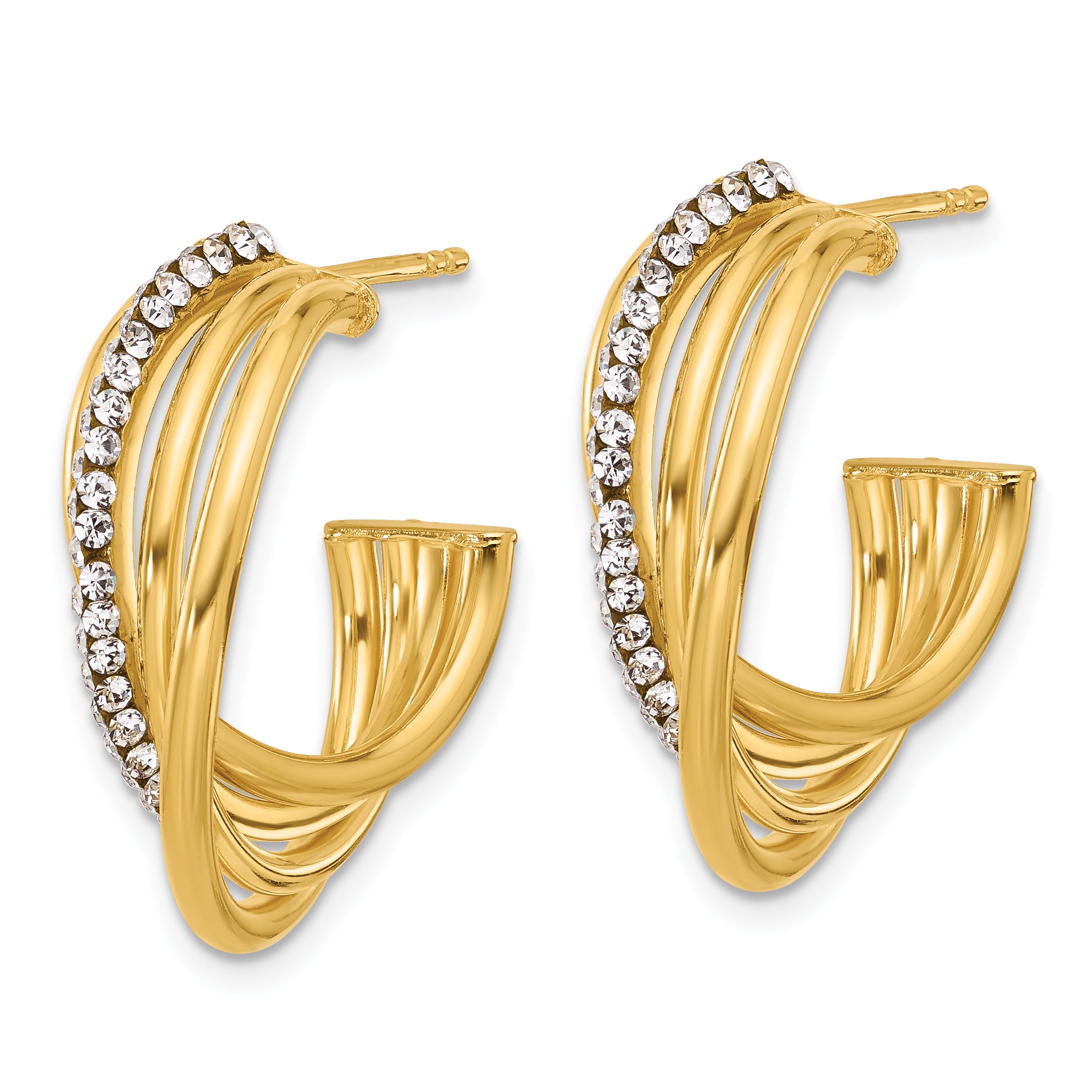 14K Polished Crystal J-Hoop Post Earrings