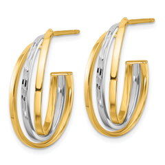 14K W/Wht Rhodium Polished / Diamond-cut J-Hoop Post Earrings