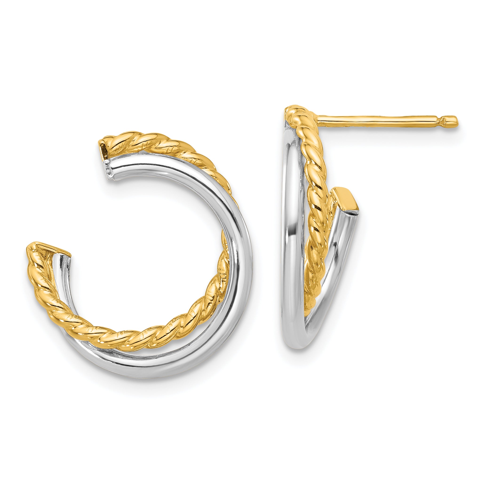 14K W/White Rhodium Polished and Twisted Post Earrings