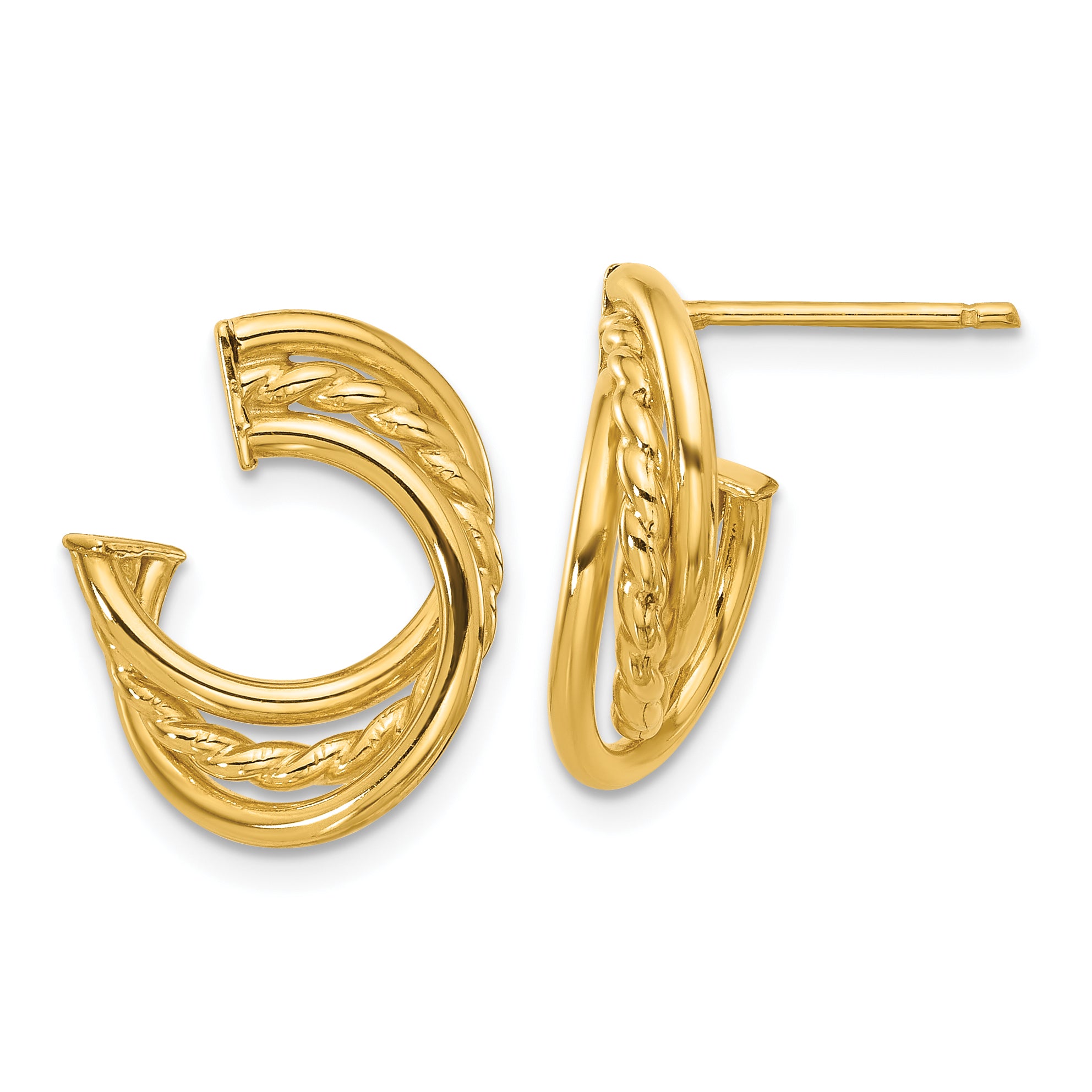 14K Polished and Twisted Post Earrings