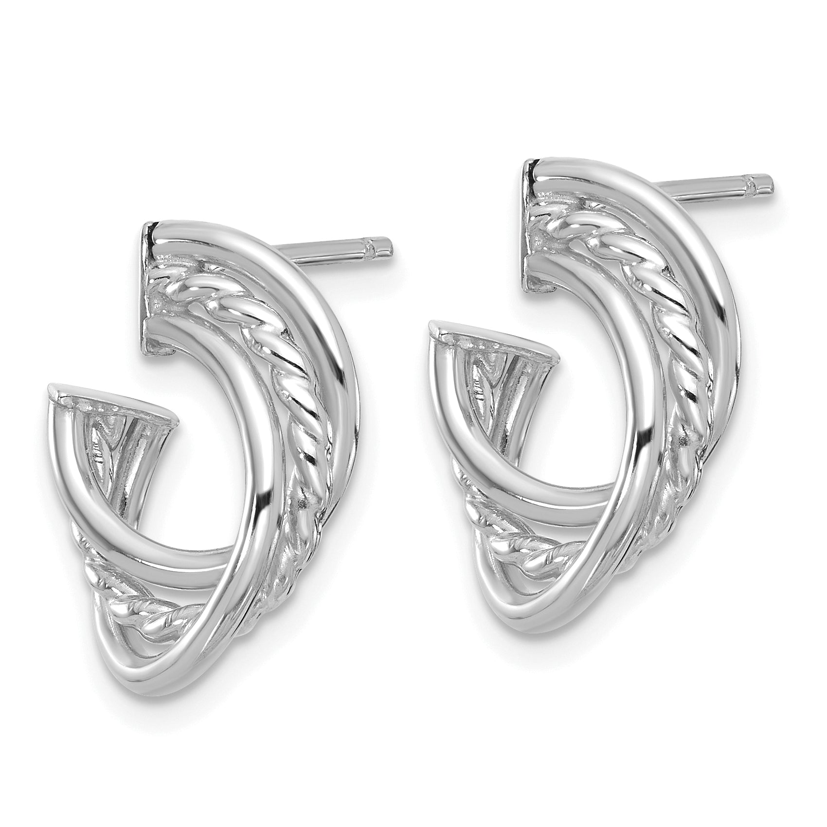 14K White Gold Polished and Twisted Post Earrings