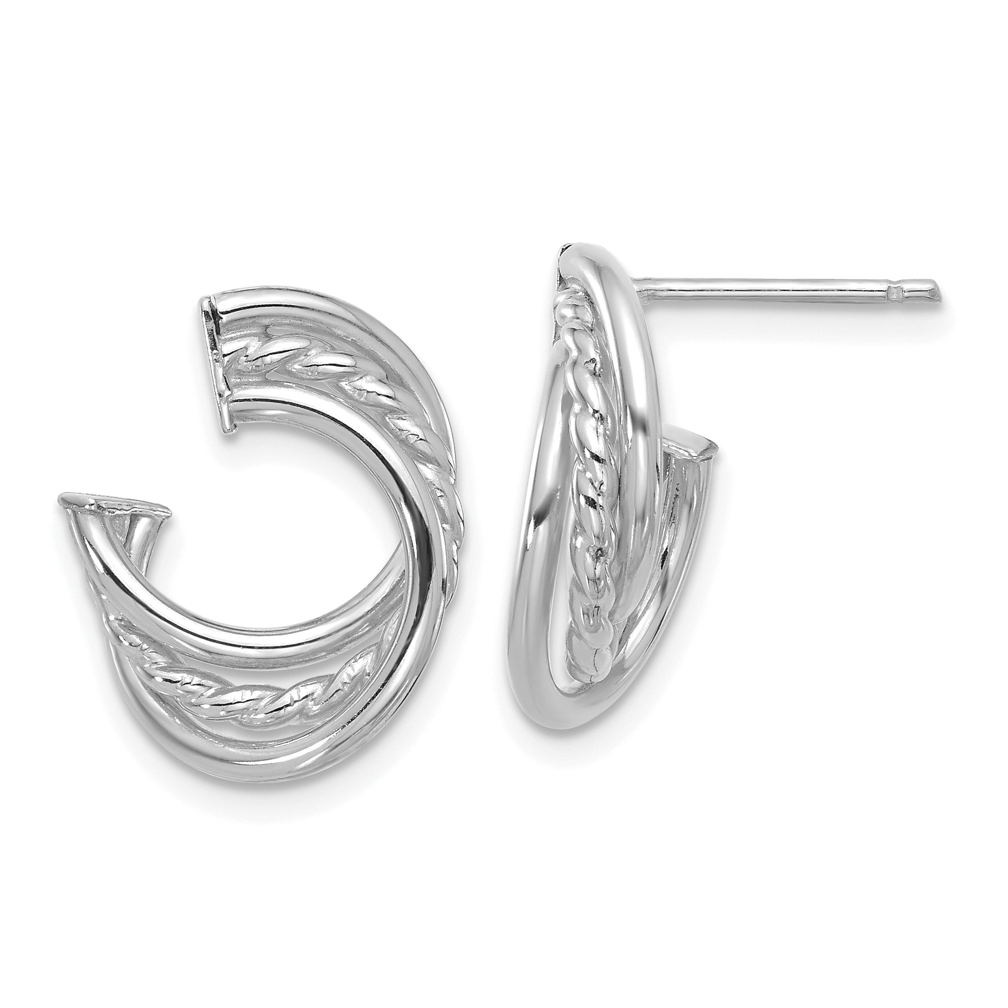 14K White Gold Polished and Twisted Post Earrings