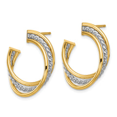 14K w/White Rhodium Polished and Post Earrings