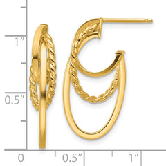 14K Polished and Twisted Oval J-Hoop Post Earrings