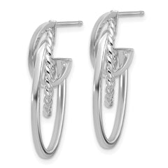 14K White Gold Polished and Twisted Oval J-Hoop Post Earrings