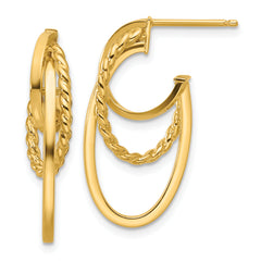 14K Polished and Twisted Oval J-Hoop Post Earrings