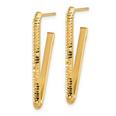 14K Polished and Diamond-cut Triangle J-Hoop Post Earrings