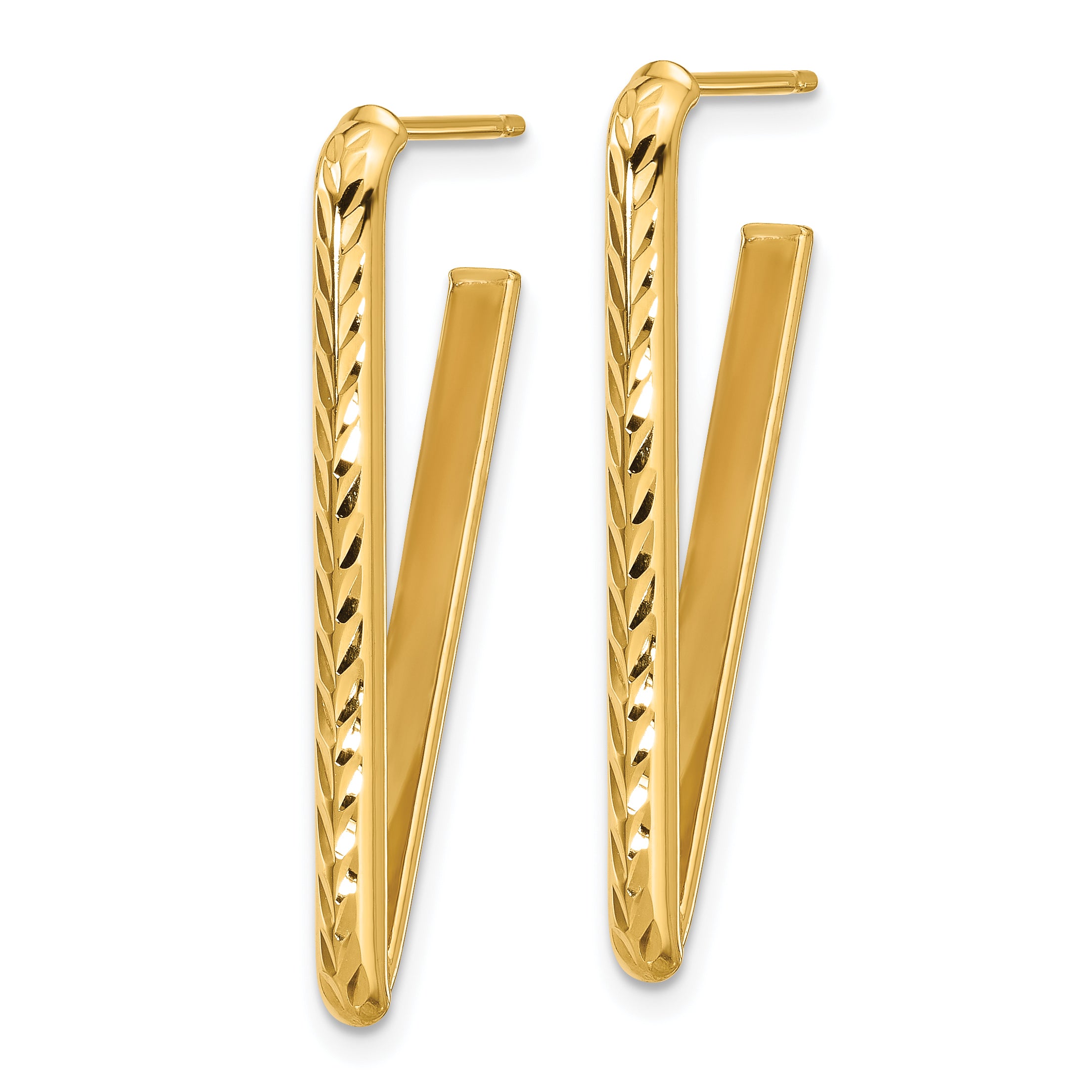 14K Polished and Diamod-cut Triangle Post Earrings