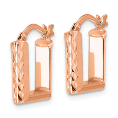 14K Rose Gold Polished and Diamond-cut Square Hoop Earrings