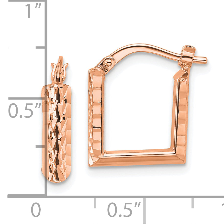 14K Rose Gold Polished and Diamond-cut Square Hoop Earrings