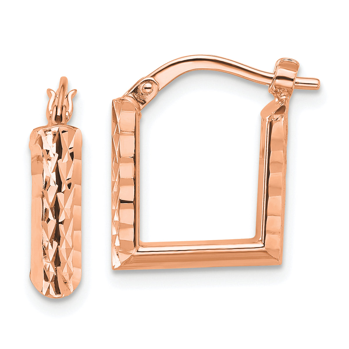 14K Rose Gold Polished and Diamond-cut Square Hoop Earrings