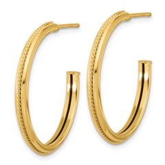 14K Polished and Textured Round J-Hoop Earrings