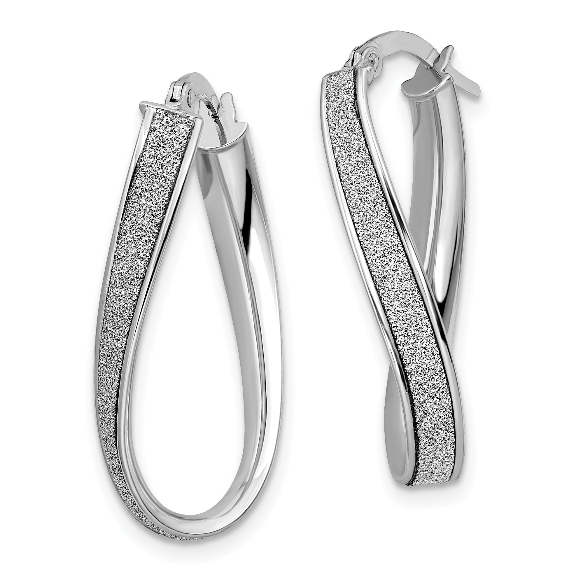 14K White Gold Polished Glimmer Infused Oval Hoop Earrings