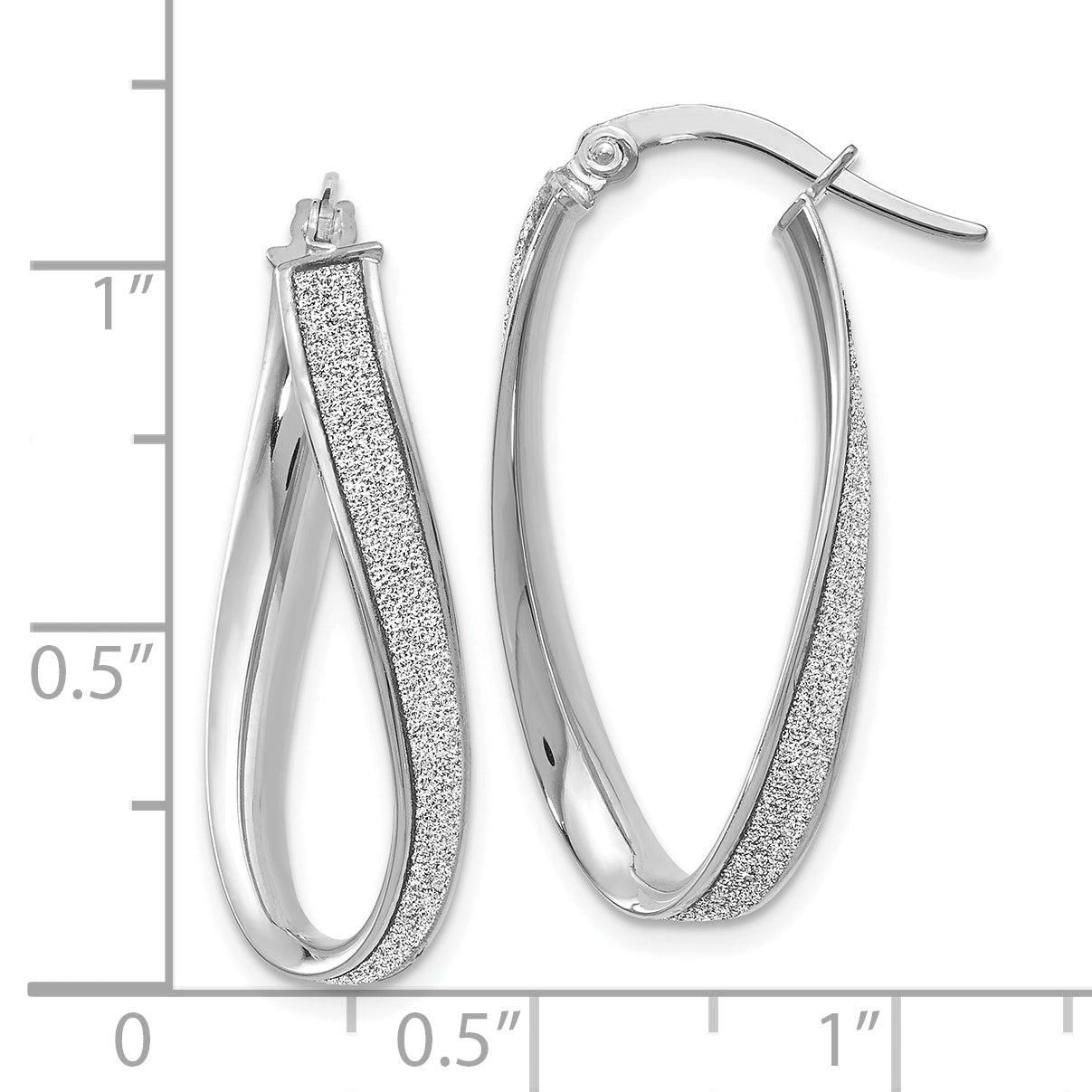 14K White Gold Oval Hoop Earrings with Polished Glimmer Finish