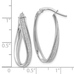 14K White Gold Polished Glimmer Infused Oval Hoop Earrings