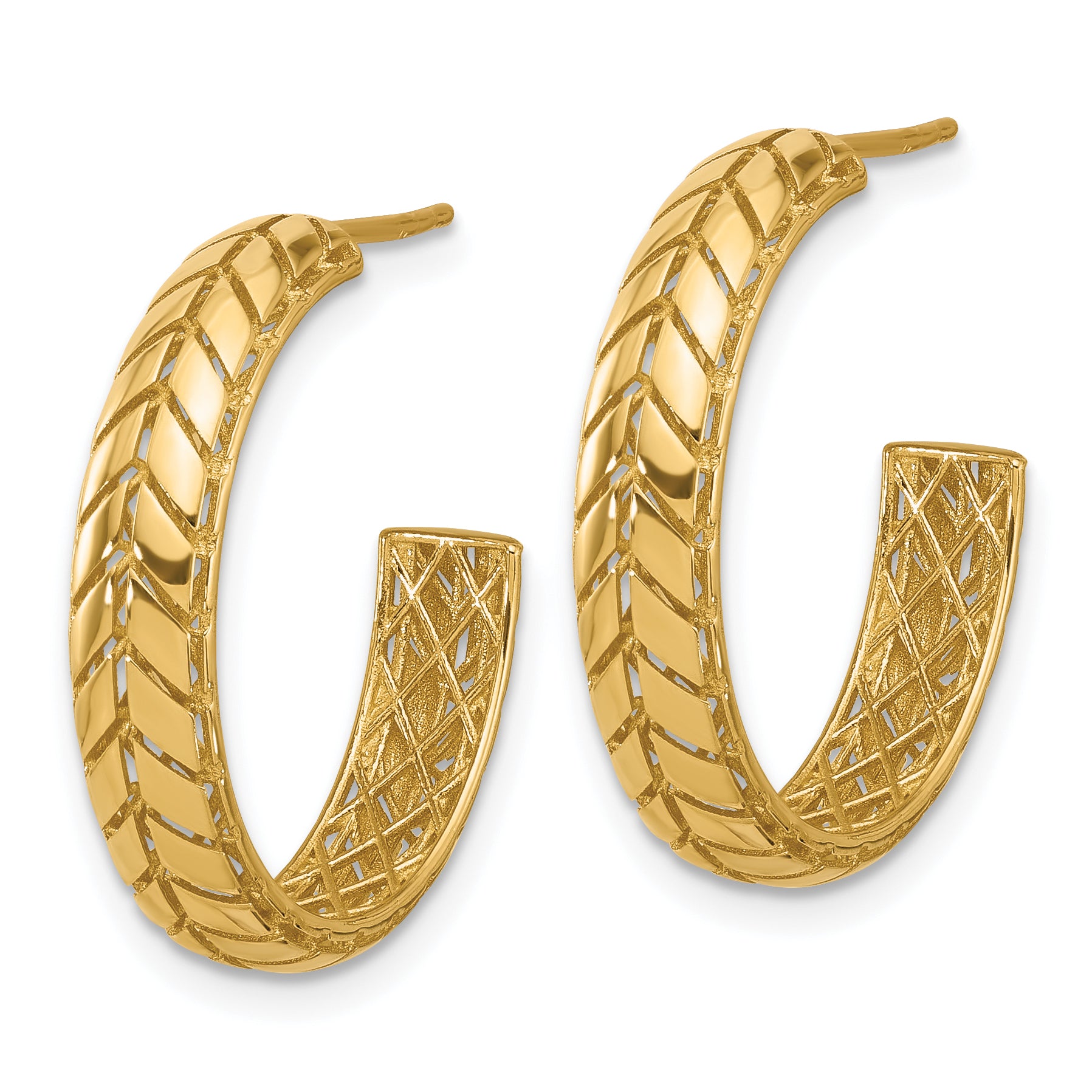 14K Polished Design J-Hoop Patterned Earrings