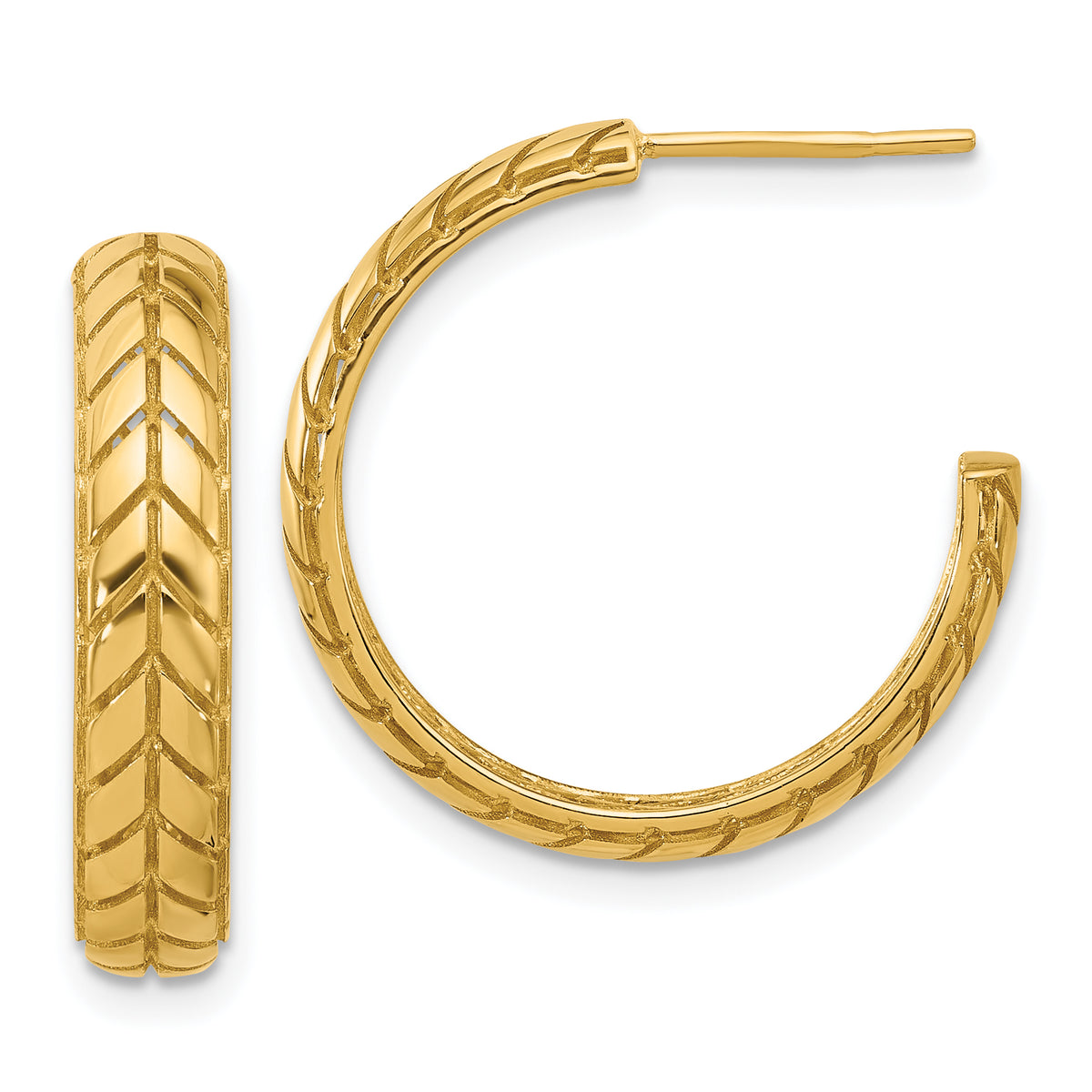 14K Polished Design J-Hoop Patterned Earrings