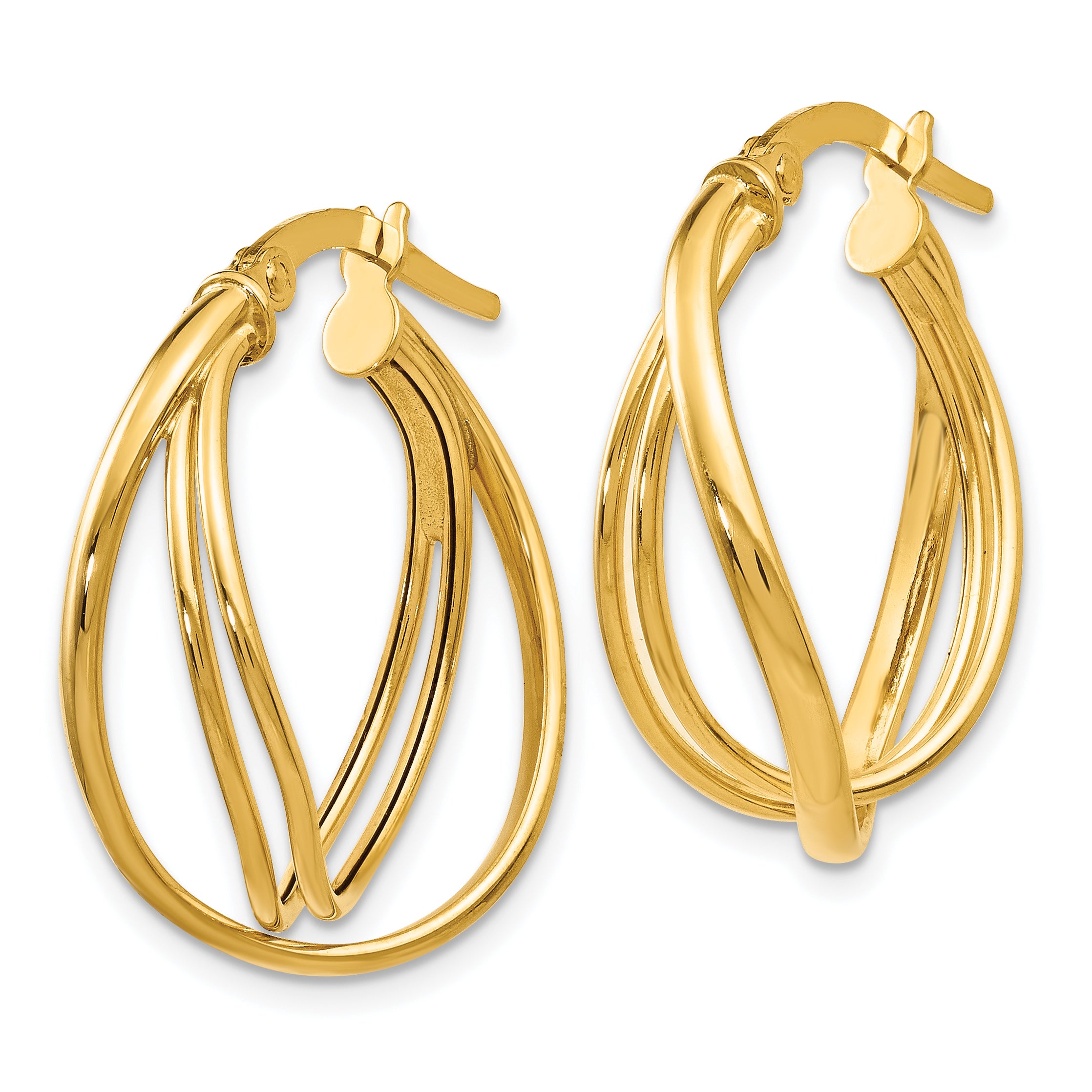 14K Gold Polished Twist Hoop Earrings with Hollow Design, Nickel-Free