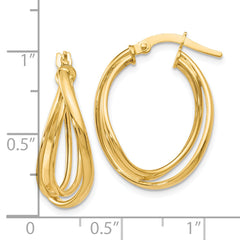 14K Gold Polished Twist Hoop Earrings with Hollow Design, Nickel-Free