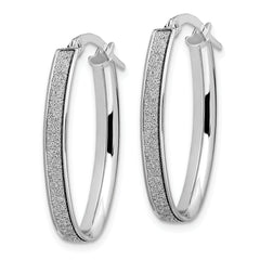 14K White Gold Polished Glimmer Infused Oval Hoop Earrings