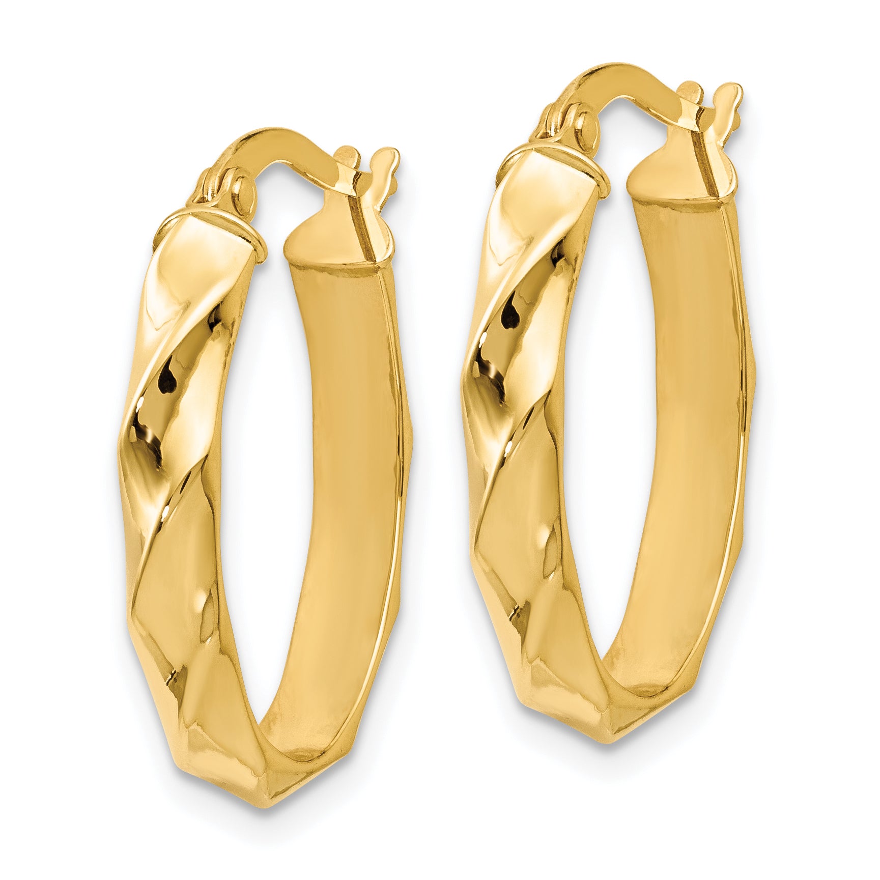 14K Gold Twisted Oval Hoop Earrings with Polished Finish  Elegant and Lightweight Design