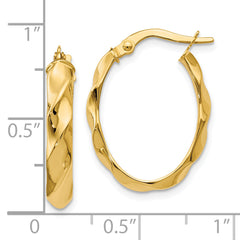 14K Gold Twisted Oval Hoop Earrings with Polished Finish  Elegant and Lightweight Design