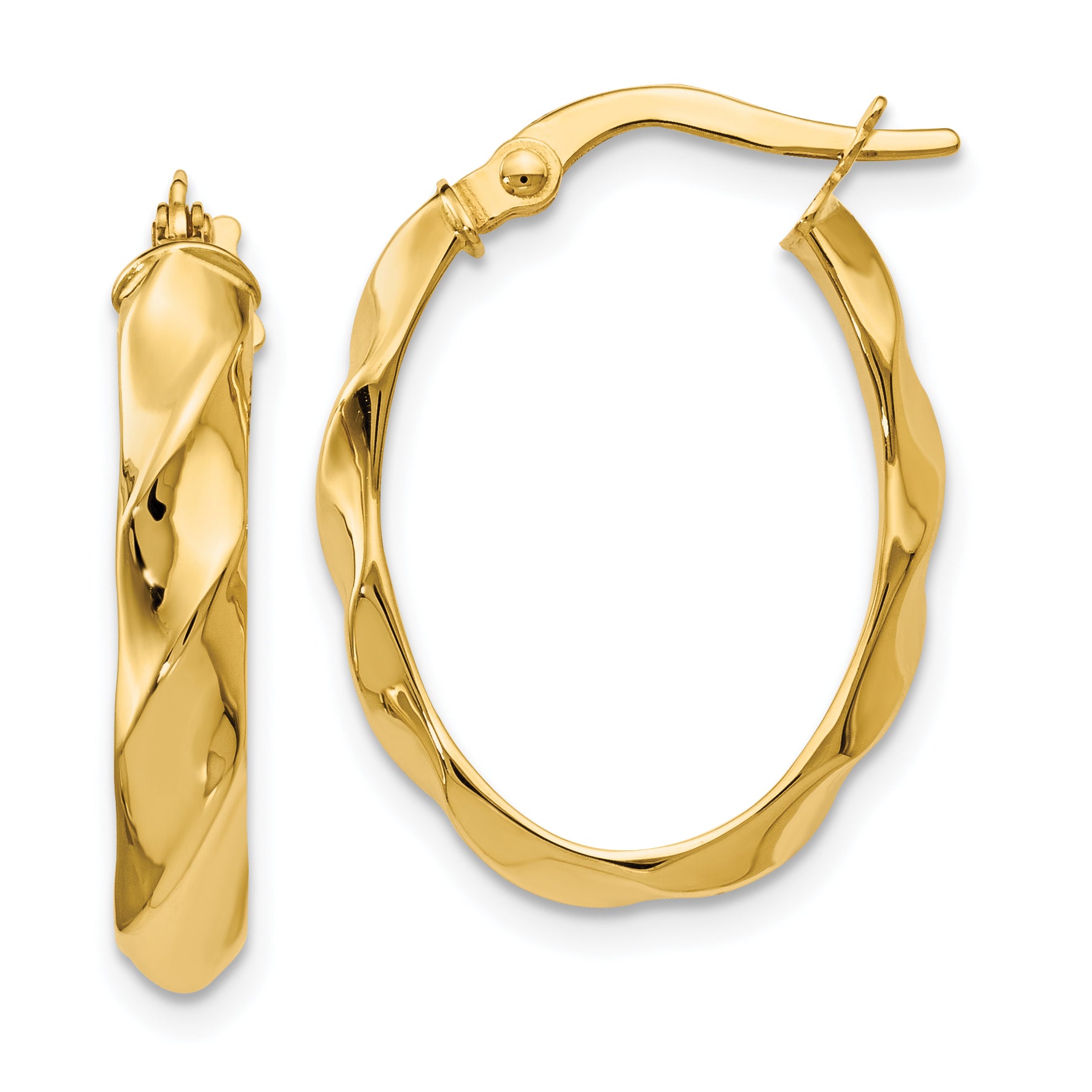 14K Polished and Twisted Oval Hoop Earrings