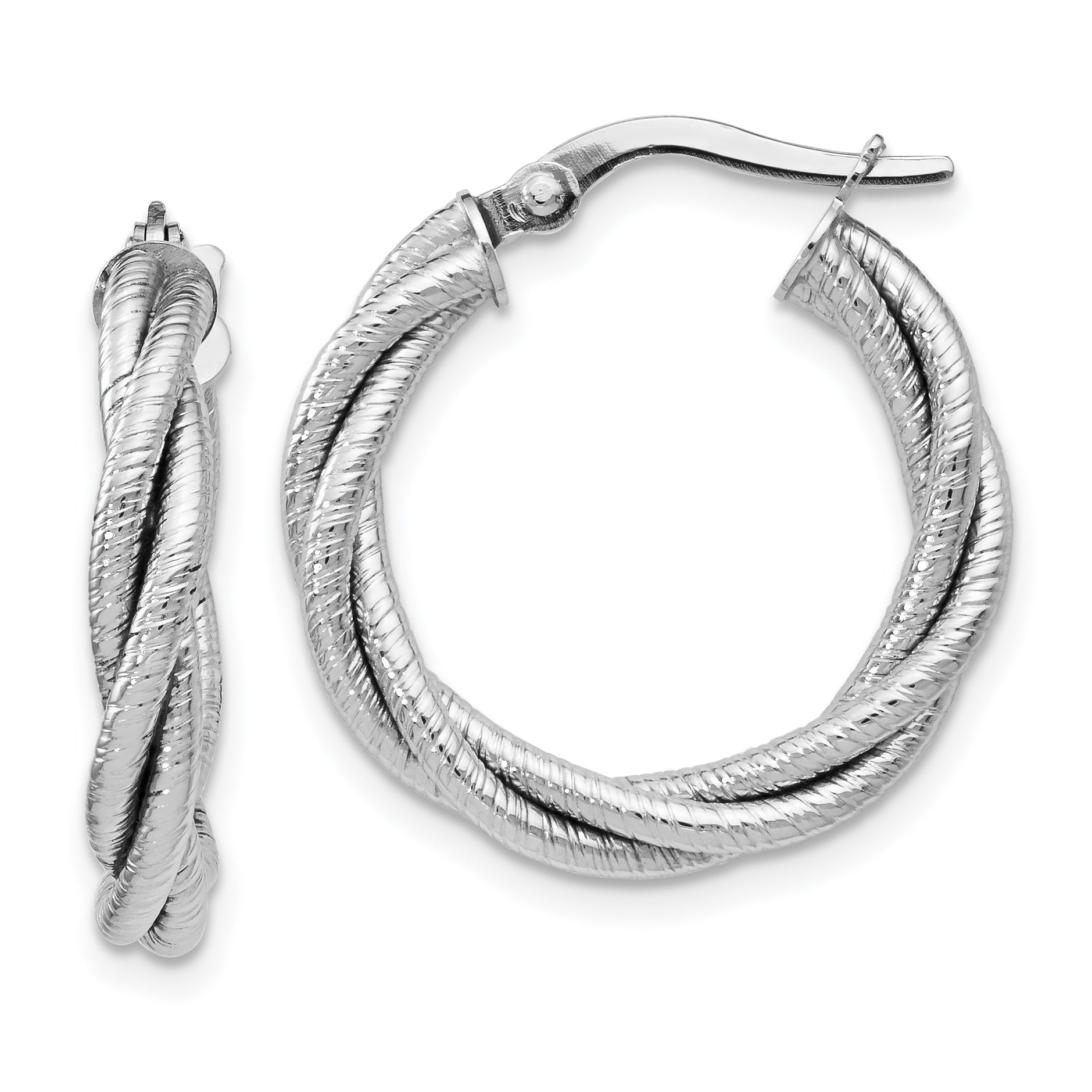 14K White Gold Twisted Triple Twist Hoop Earrings